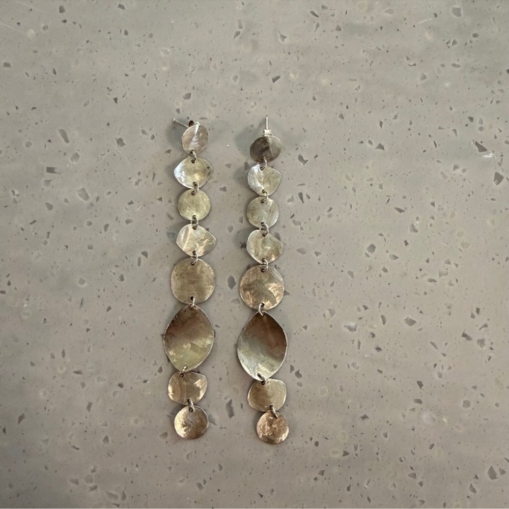 Chan Luu Silver Dangle Earrings 4” hammered Lightweight handmade boho